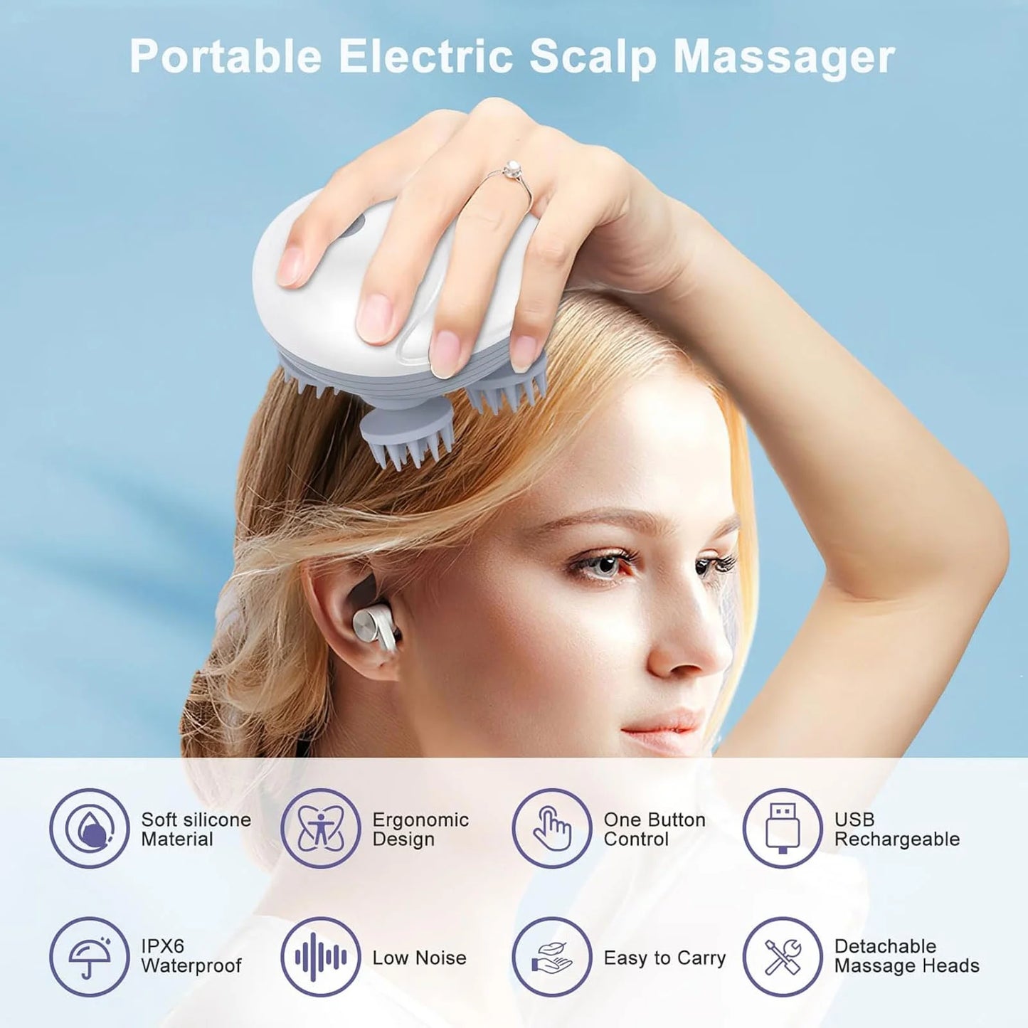 Handheld Pet Massager for Dogs and Cats, Electric Pet Massager with 4 Massage Heads, Portable Waterproof Scalp Massager for Relieving Tight Stiffness Muscles, Promote Bonding