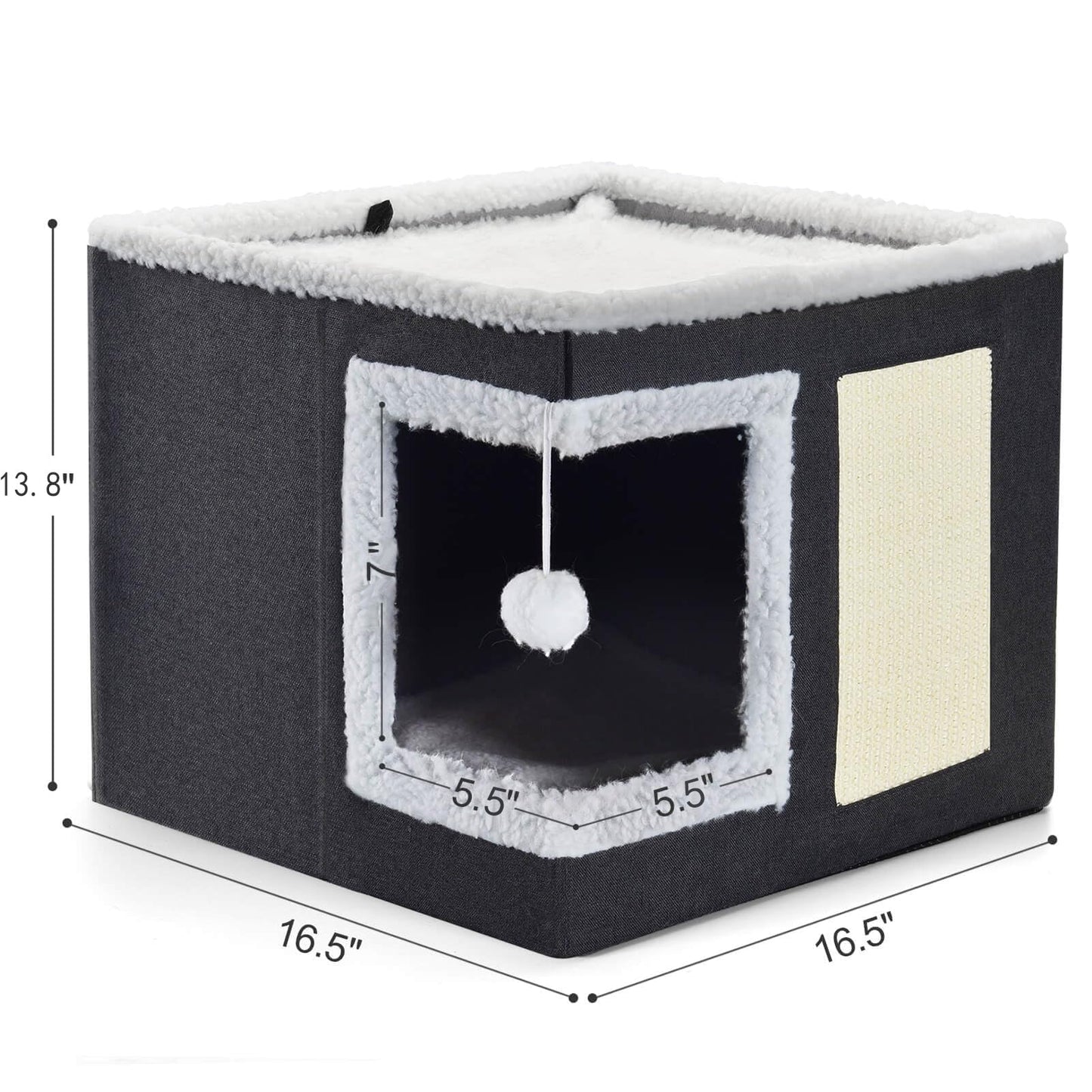 Cat House for Indoor Cats Cube Bed, Covered Cat Cave Beds & Furniture with Scratch Pad and Hideaway Tent, Cute Modern Cat Condo for Multi Small Pet Large Kitten Kitty