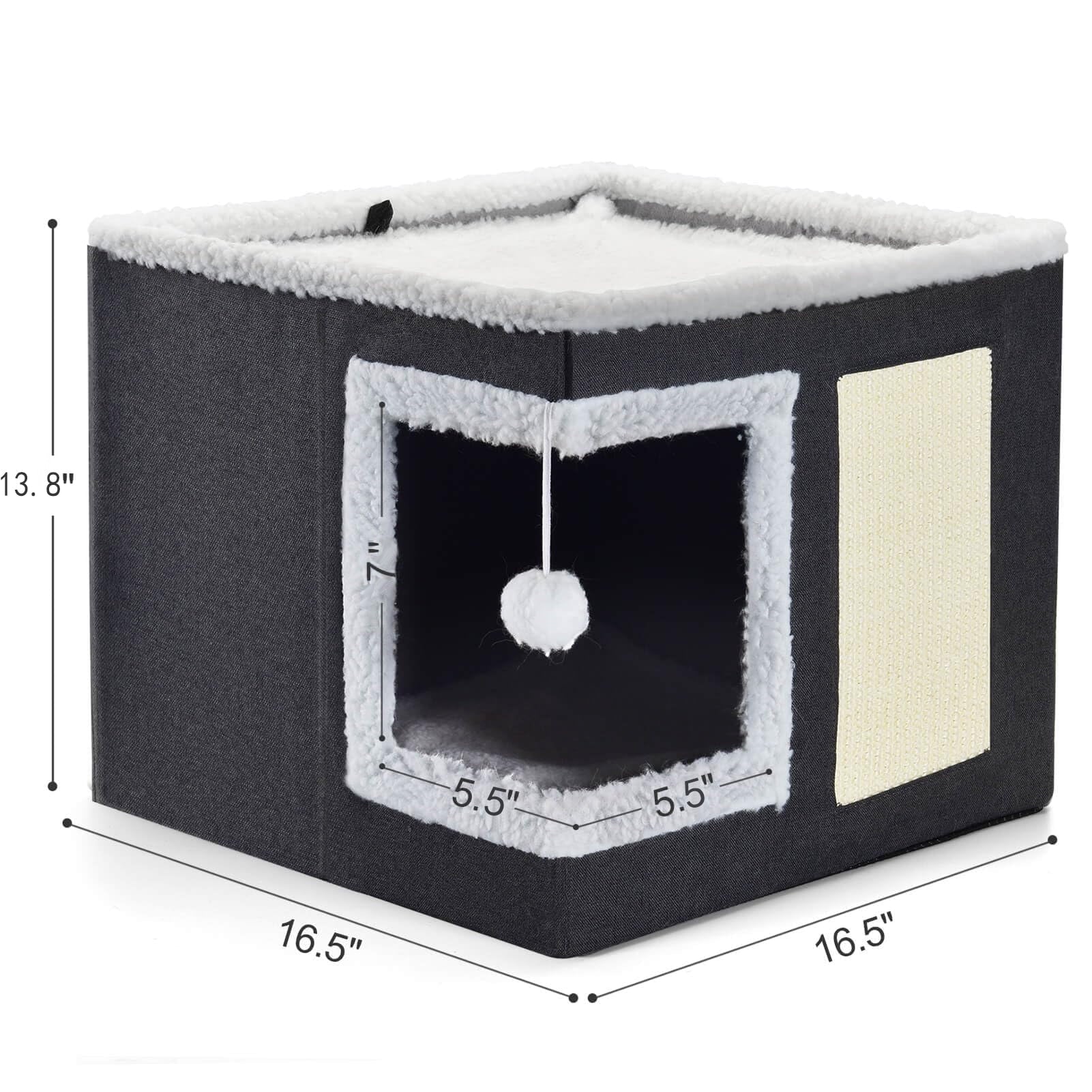 Cat House for Indoor Cats Cube Bed, Covered Cat Cave Beds & Furniture with Scratch Pad and Hideaway Tent, Cute Modern Cat Condo for Multi Small Pet Large Kitten Kitty