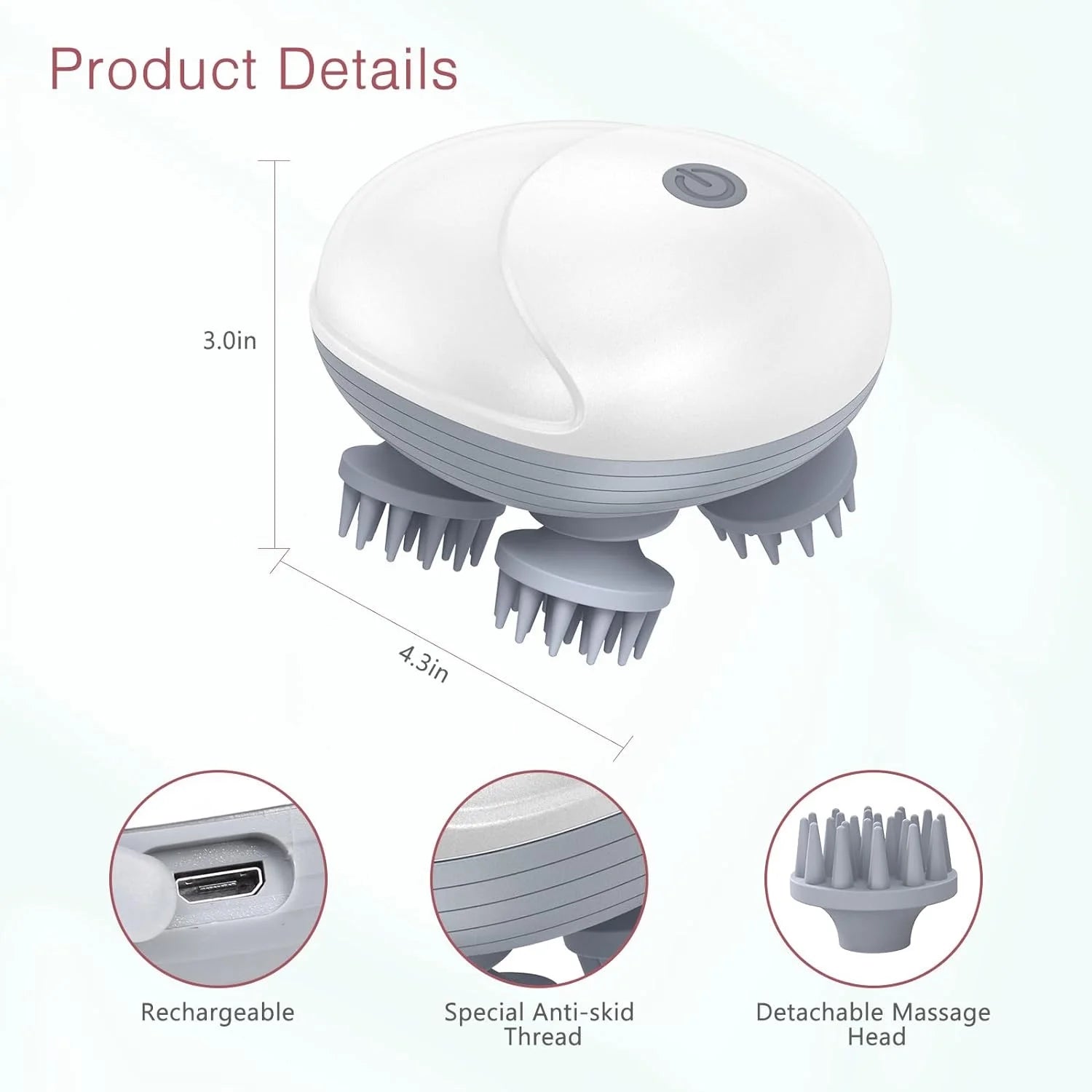 Handheld Pet Massager for Dogs and Cats, Electric Pet Massager with 4 Massage Heads, Portable Waterproof Scalp Massager for Relieving Tight Stiffness Muscles, Promote Bonding